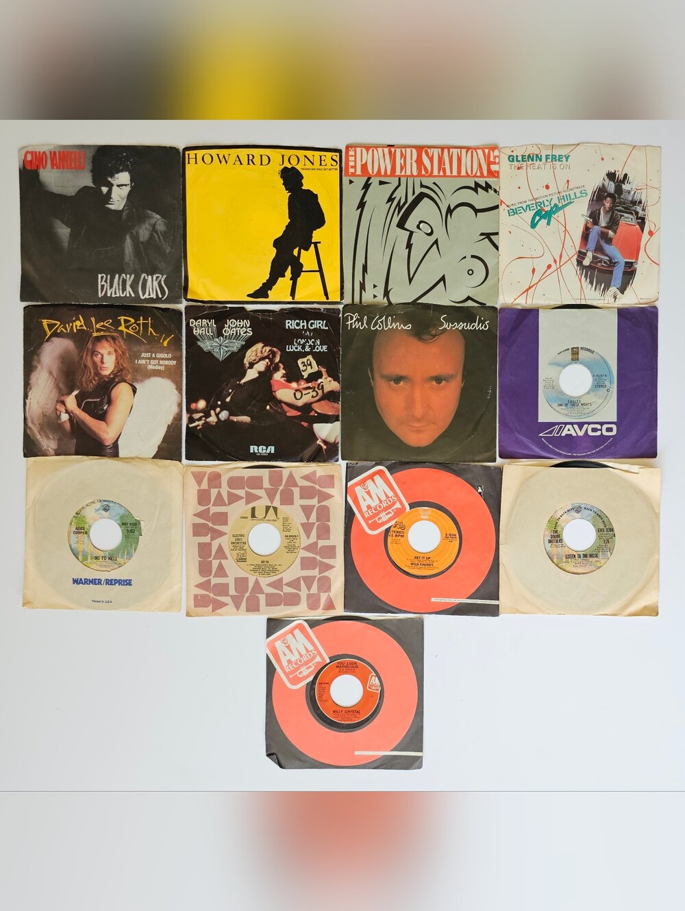 Vintage Vinyl 45 Rpm 1980s Rock/Pop Rock (Phil Collins, Glen Frey) Lot of 13